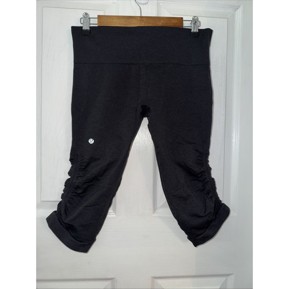 Lululemon Womens Ebb And Flow Crop II Leggings Sz 8 Deep Coal Stretch Yoga